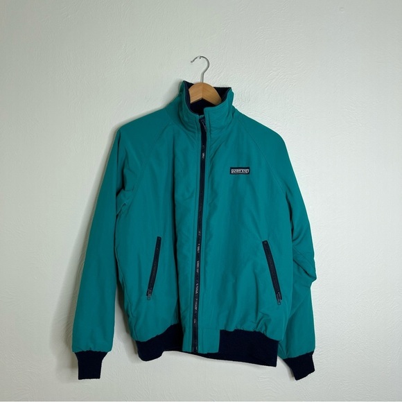 Vintage 90s Lands' End Fleece Lined Jacket Teal Navy Blue Pockets Winter Size L - Picture 13 of 16